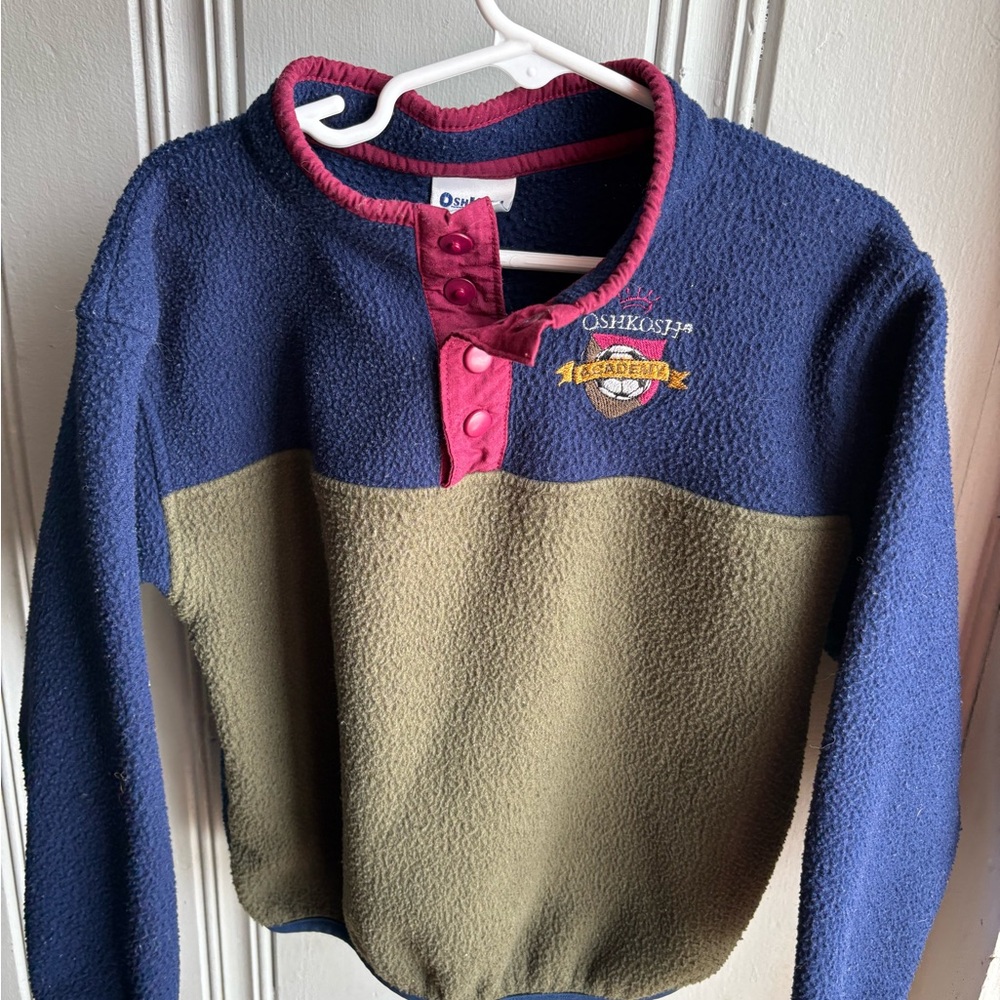 Vintage Boys 6 OshKosh B'gosh Kids Colorblock Fleece Pullover “Academy” Soccer